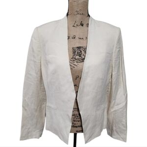 Calvin Klein Linen Blend Open Front Blazer Jacket Minimalist Chic Career Neutral